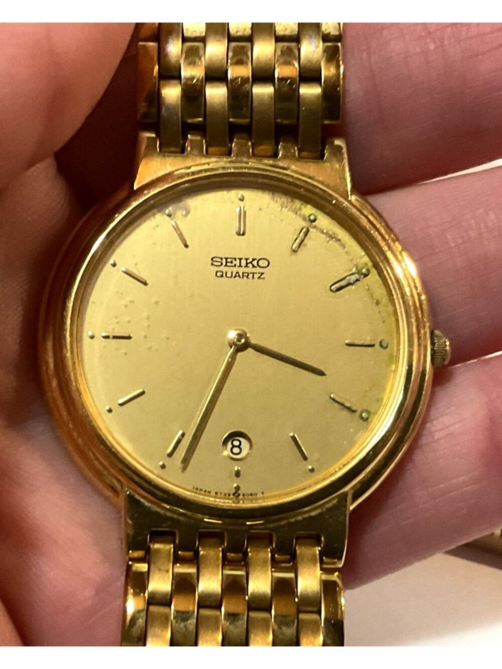 Seiko Quartz Gold-Tone Watch Woven Bracelet Date Window 5Y39-6040 Water Resis